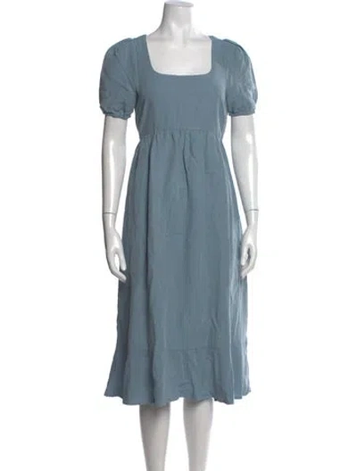 Pre-owned Hatch Square Neckline Midi Length Dress In Blue