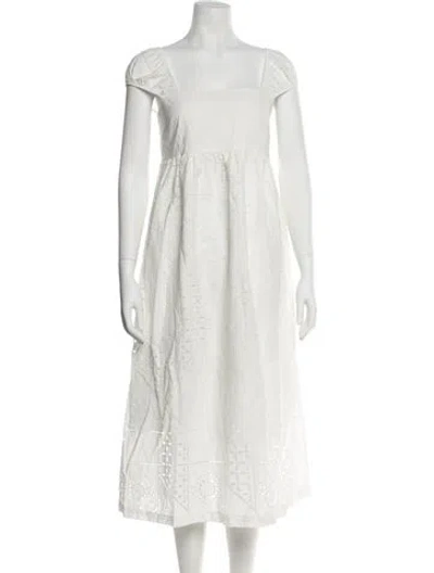 Pre-owned Hatch Square Neckline Midi Length Dress In White
