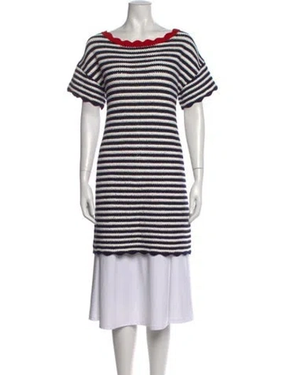Pre-owned Hatch Striped Bateau Neckline Sweater In White