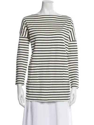 Pre-owned Hatch Striped Bateau Neckline Top In Black