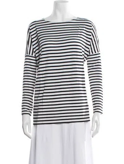 Pre-owned Hatch Striped Bateau Neckline Top In Black/white