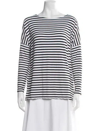 Pre-owned Hatch Striped Bateau Neckline Top In Black/white