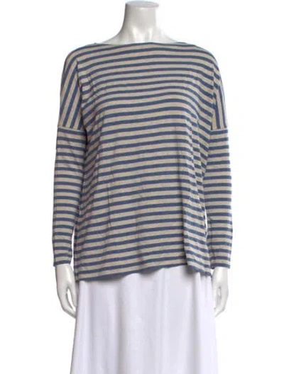 Pre-owned Hatch Striped Bateau Neckline Top In Blue