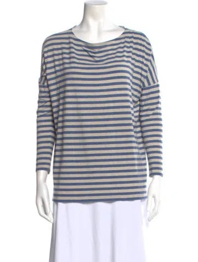Pre-owned Hatch Striped Bateau Neckline Top In Blue