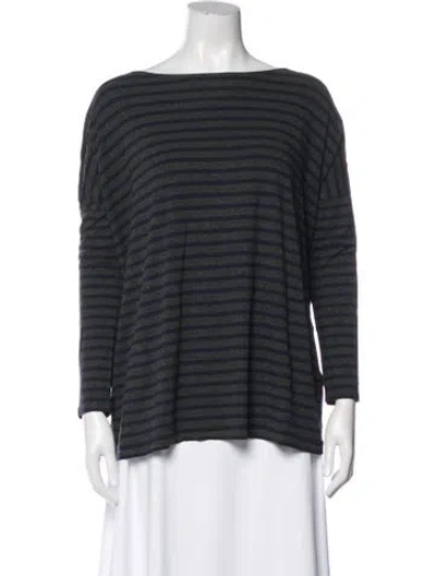 Pre-owned Hatch Striped Bateau Neckline Top In Blue