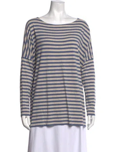 Pre-owned Hatch Striped Bateau Neckline Top In Blue