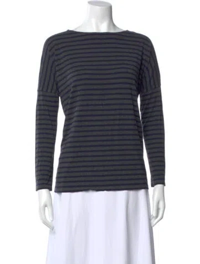 Pre-owned Hatch Striped Bateau Neckline Top In Gray