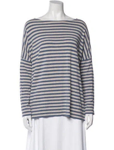 Pre-owned Hatch Striped Bateau Neckline Top In Gray
