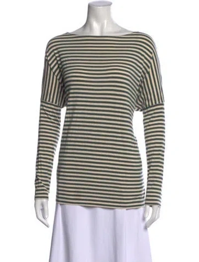 Pre-owned Hatch Striped Bateau Neckline Top In Green