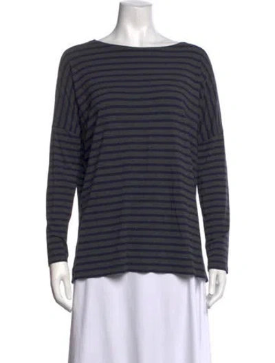 Pre-owned Hatch Striped Bateau Neckline Top In Grey