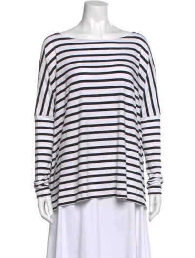 Pre-owned Hatch Striped Bateau Neckline Top In Multi
