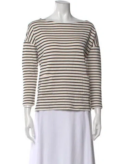 Pre-owned Hatch Striped Bateau Neckline Top In Neutral