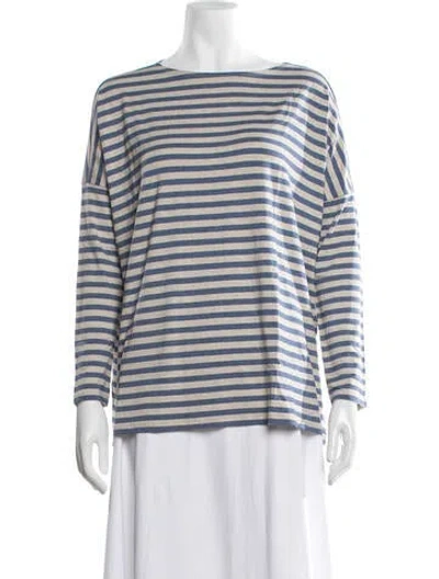 Pre-owned Hatch Striped Bateau Neckline Top W/ Tags In Blue