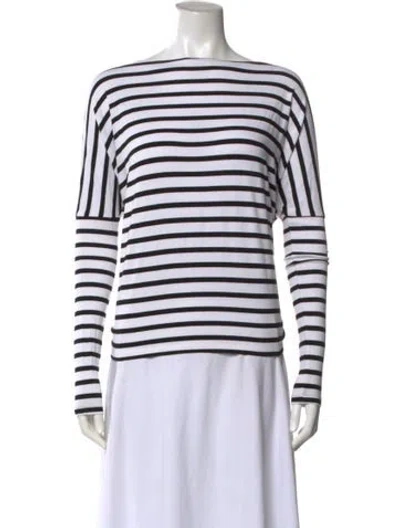 Pre-owned Hatch Striped Bateau Neckline Top In White