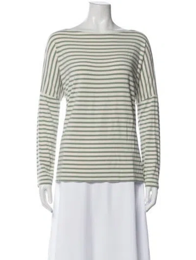 Pre-owned Hatch Striped Bateau Neckline Top In White