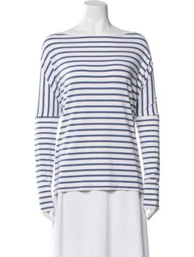 Pre-owned Hatch Striped Bateau Neckline Top In White