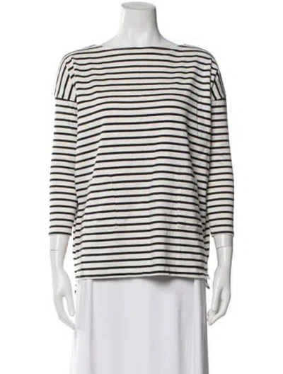 Pre-owned Hatch Striped Bateau Neckline Top In White