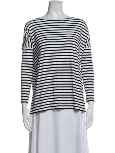Pre-owned Hatch Striped Bateau Neckline Top In White