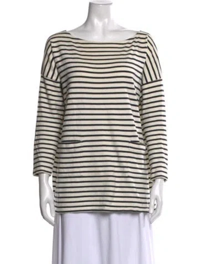 Pre-owned Hatch Striped Bateau Neckline Top In White