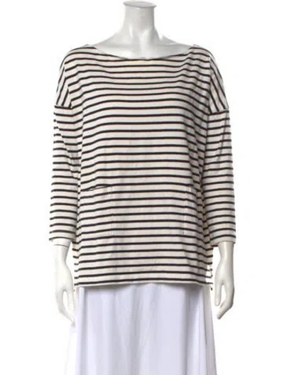 Pre-owned Hatch Striped Bateau Neckline Top In White
