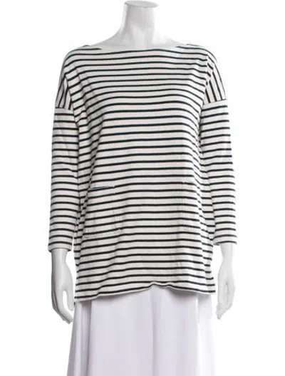 Pre-owned Hatch Striped Bateau Neckline Top In White
