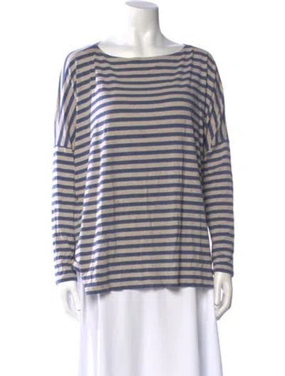 Pre-owned Hatch Striped Bateau Neckline T-shirt In Blue