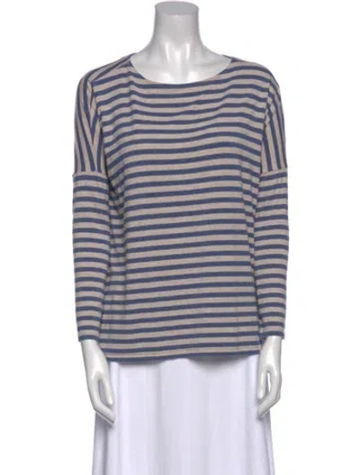 Pre-owned Hatch Striped Bateau Neckline T-shirt In Blue