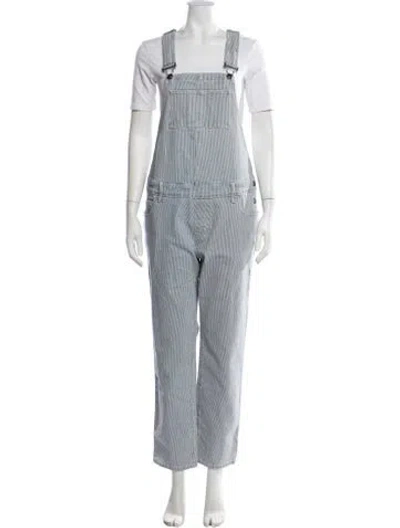 Pre-owned Hatch Striped Crew Neck Overalls In Blue