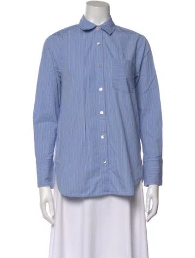Pre-owned Hatch Striped Long Sleeve Button-up Top In Blue