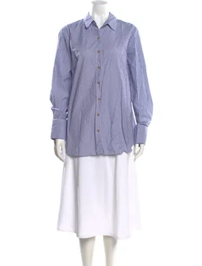 Pre-owned Hatch Striped Long Sleeve Button-up Top In Blue
