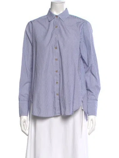 Pre-owned Hatch Striped Long Sleeve Button-up Top In Blue