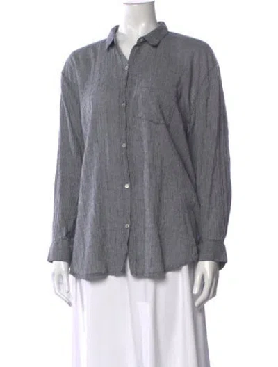 Pre-owned Hatch Striped Long Sleeve Button-up Top In Blue
