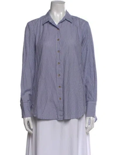 Pre-owned Hatch Striped Long Sleeve Button-up Top In Blue