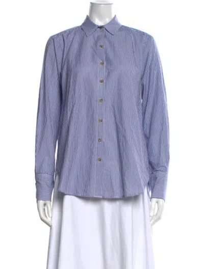 Pre-owned Hatch Striped Long Sleeve Button-up Top In Blue