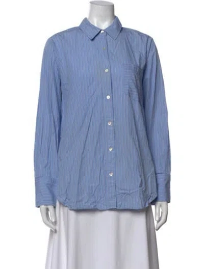 Pre-owned Hatch Striped Long Sleeve Button-up Top In Blue