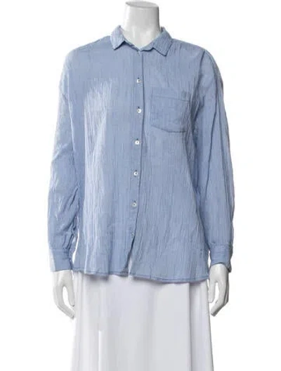 Pre-owned Hatch Striped Long Sleeve Button-up Top In Blue