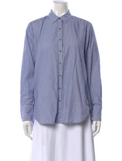 Pre-owned Hatch Striped Long Sleeve Button-up Top In Blue