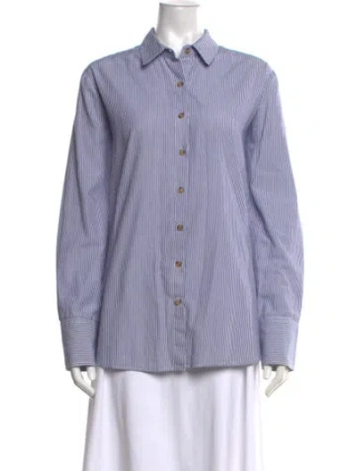 Pre-owned Hatch Striped Long Sleeve Button-up Top In Blue
