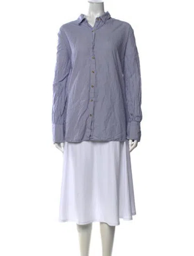 Pre-owned Hatch Striped Long Sleeve Button-up Top In Blue