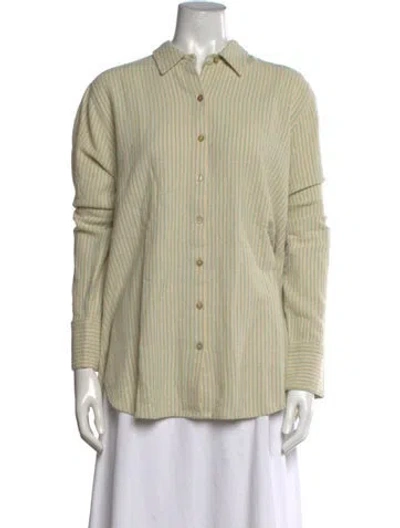 Pre-owned Hatch Striped Long Sleeve Button-up Top In Neutrals