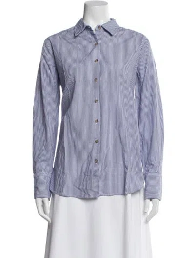 Pre-owned Hatch Striped Long Sleeve Button-up Top W/ Tags In Blue