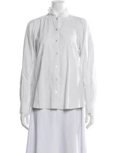 Pre-owned Hatch Striped Long Sleeve Button-up Top In White