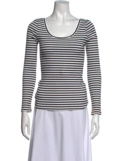 Pre-owned Hatch Striped Scoop Neck Top In White