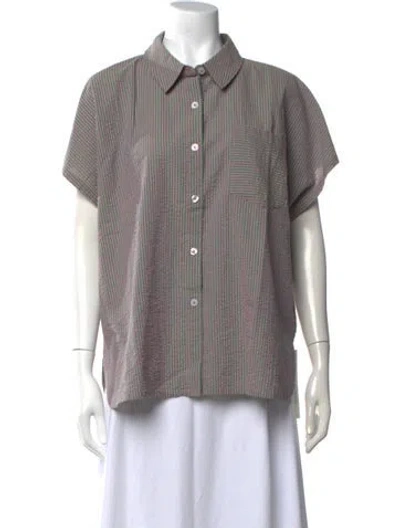 Pre-owned Hatch Striped Short Sleeve Button-up Top W/ Tags In Multi