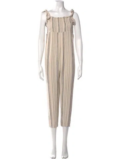 Pre-owned Hatch Striped Square Neckline Jumpsuit In Neutral