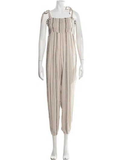 Pre-owned Hatch Striped Square Neckline Jumpsuit In Neutrals