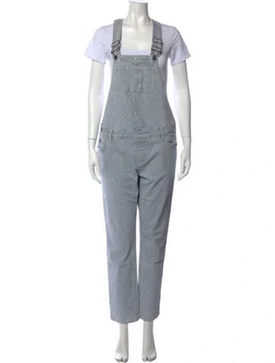 Pre-owned Hatch Striped Square Neckline Overalls In Blue