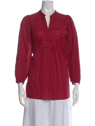 Pre-owned Hatch Striped V-neck Blouse In Red