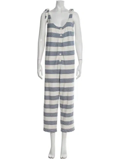Pre-owned Hatch Striped V-neck Jumpsuit In Neutral