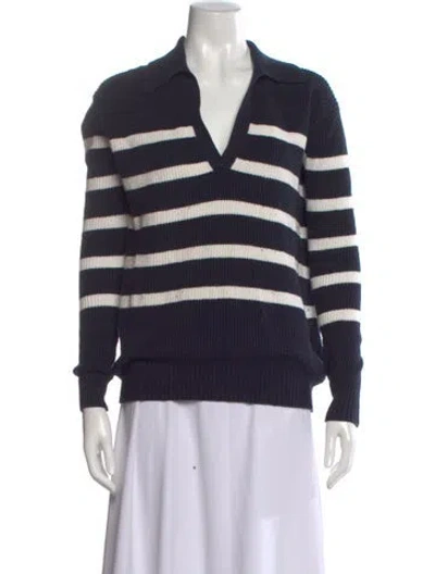Pre-owned Hatch Striped V-neck Sweater In Blue